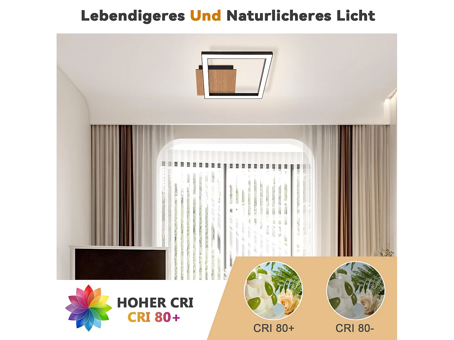 NETTLIFE Lampa sufitowa LED 3000K ciepła biel nowoczesna 12W małe drewno