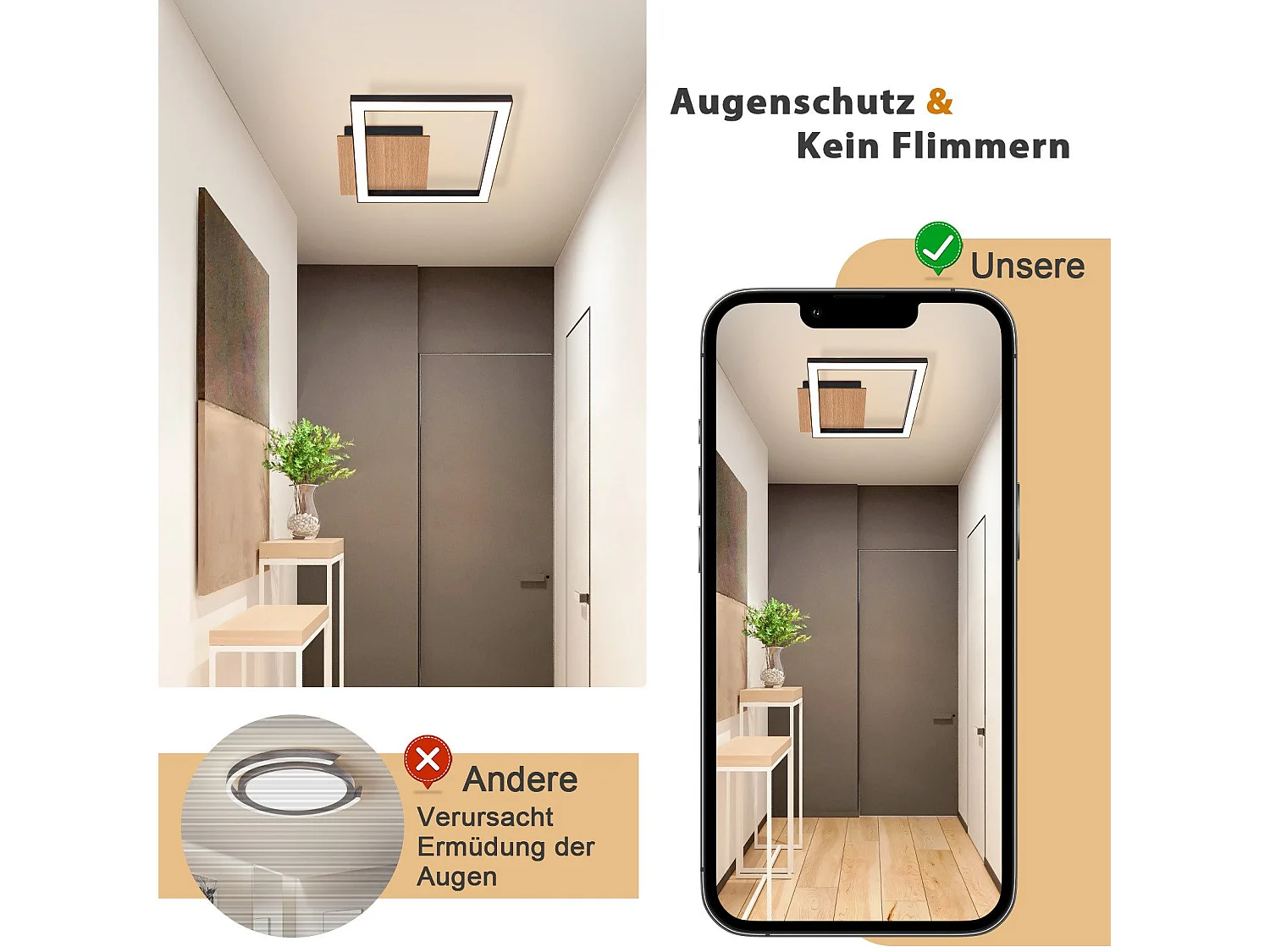 NETTLIFE Lampa sufitowa LED 3000K ciepła biel nowoczesna 12W małe drewno