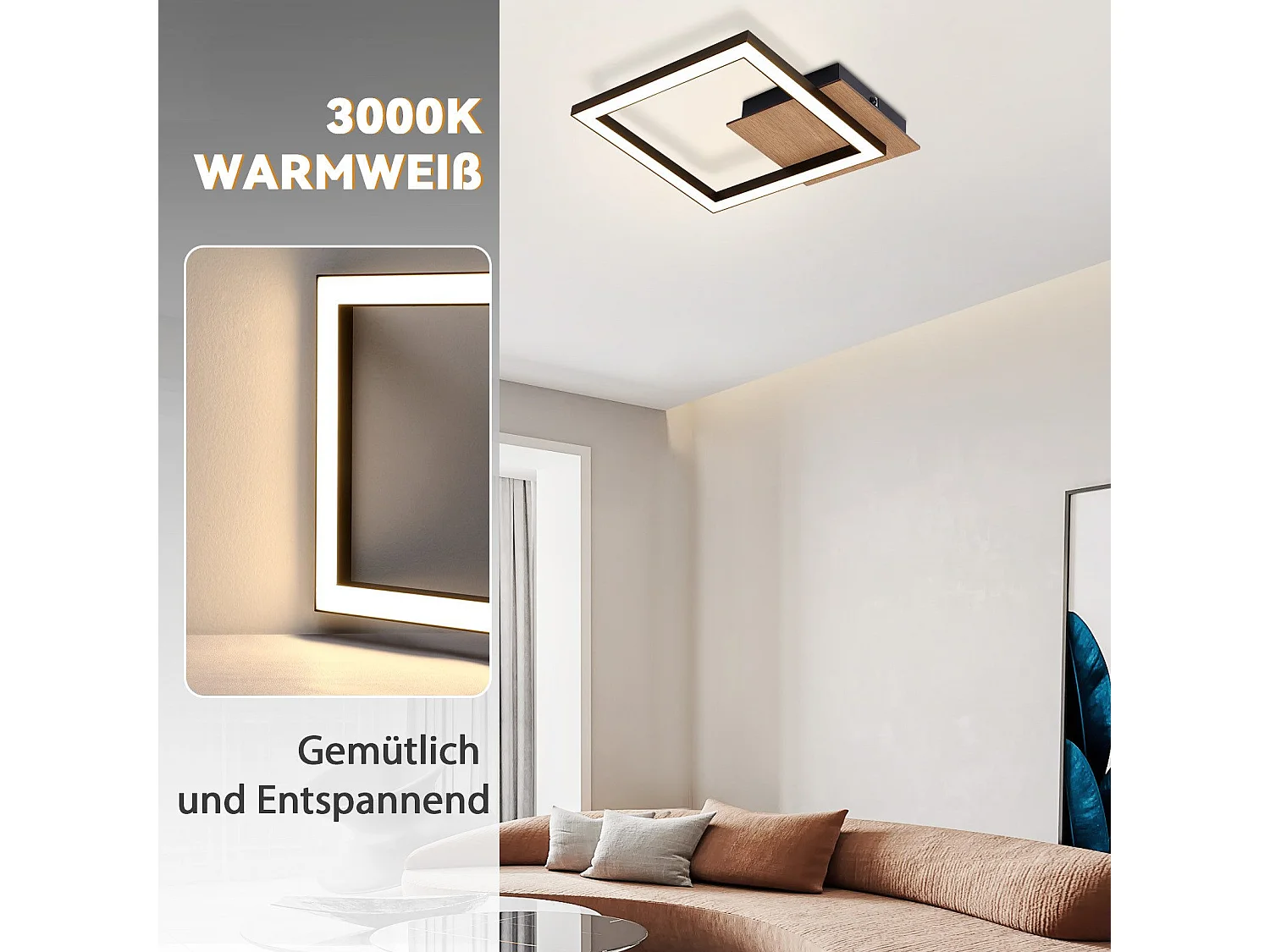 NETTLIFE luces de techo LED, luz de techo de 3000K, blanco cálido moderno, 12W, madera pequeña.