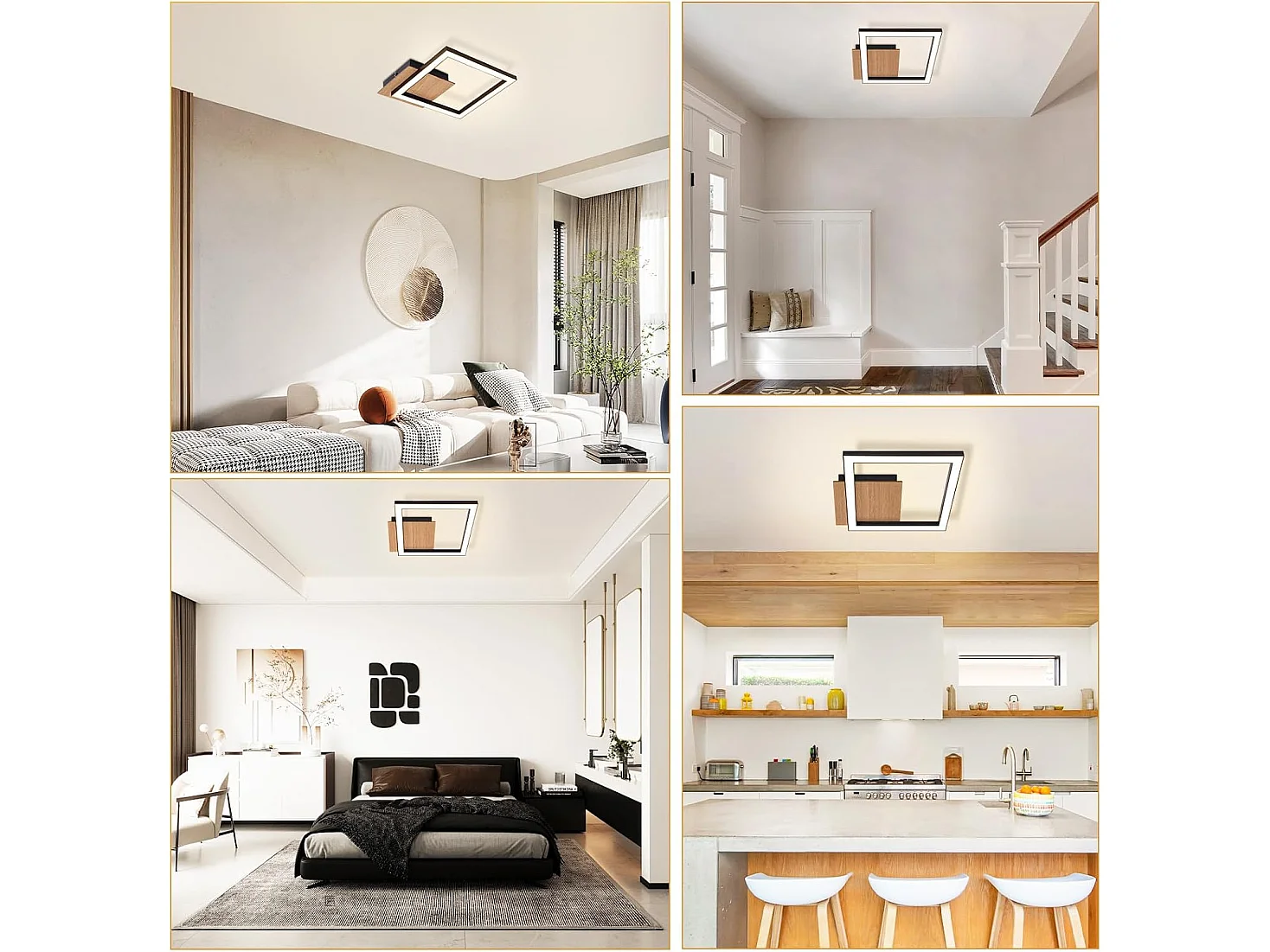 NETTLIFE plafonnier LED plafonnier 3000K blanc chaud moderne 12W petit bois