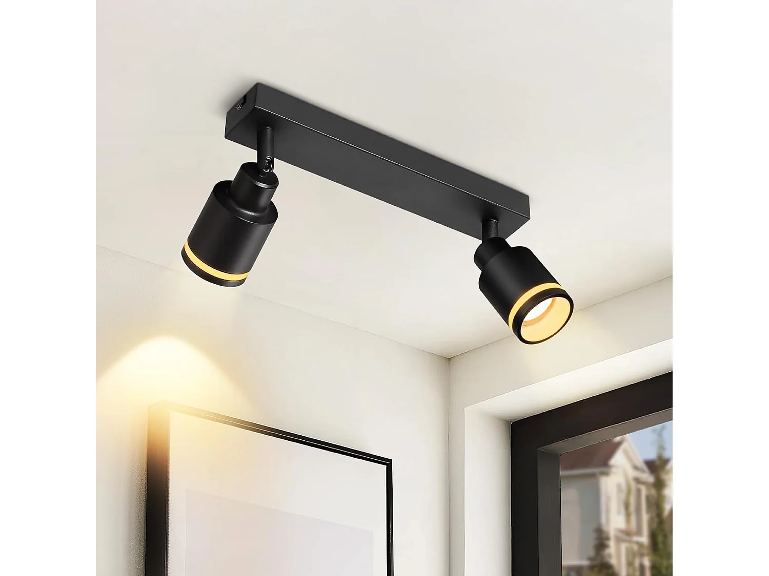 NETTLIFE Opbouwspot GU10 Fitting 2-Lichts rechthoekig Zwart Moderne Plafondlamp L 30cm  355° kantelbaar Plafondspot voor Woonkamer Slaafkamer Gang Zonder Lichtborn