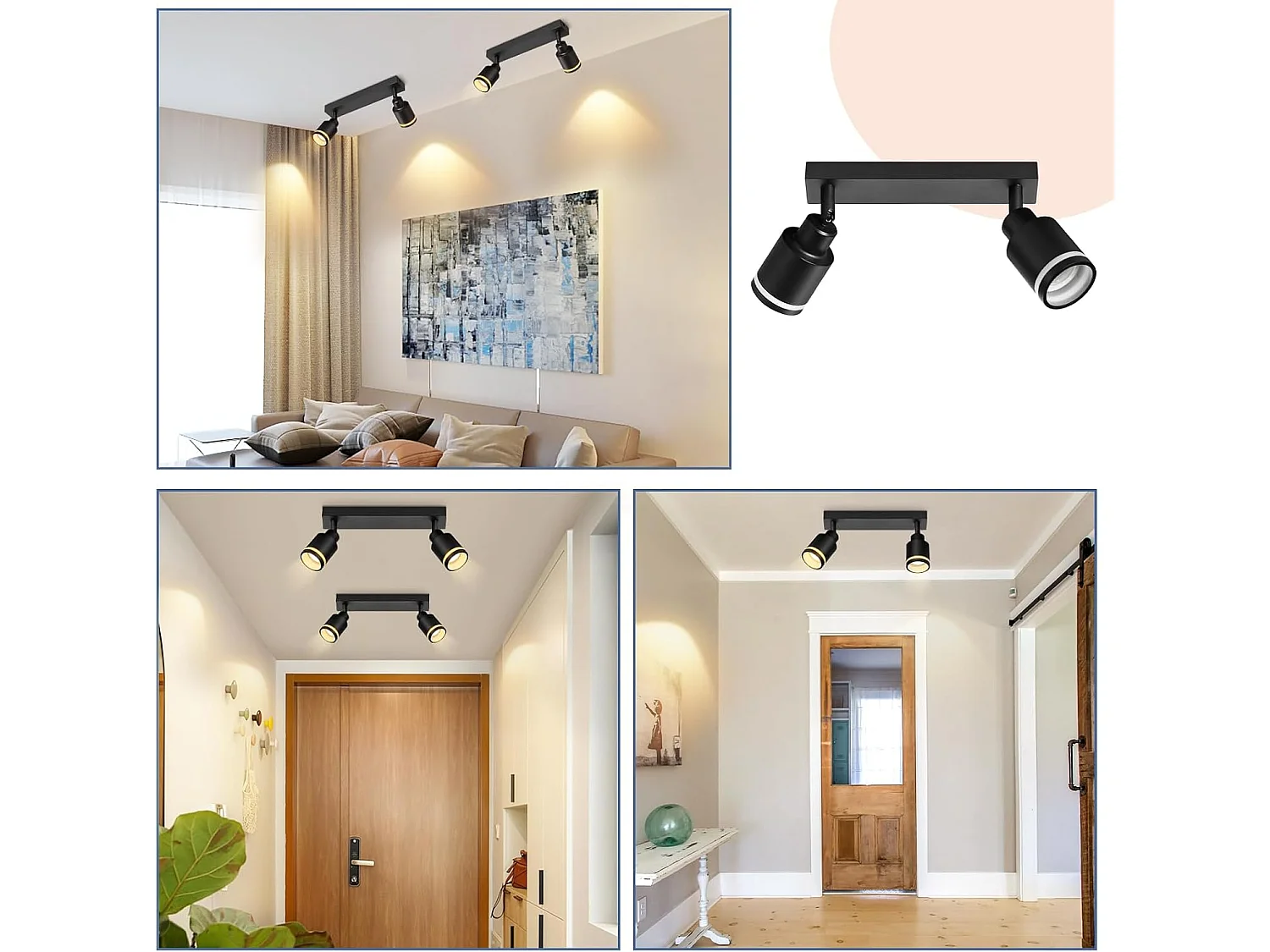 NETTLIFE Opbouwspot GU10 Fitting 2-Lichts rechthoekig Zwart Moderne Plafondlamp L 30cm  355° kantelbaar Plafondspot voor Woonkamer Slaafkamer Gang Zonder Lichtborn