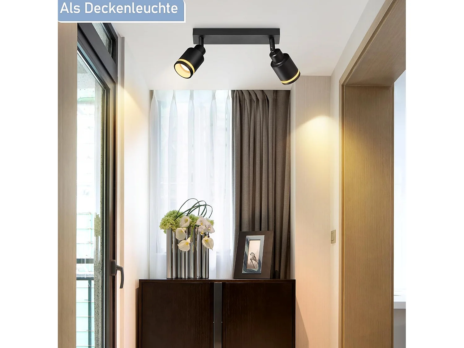 NETTLIFE Opbouwspot GU10 Fitting 2-Lichts rechthoekig Zwart Moderne Plafondlamp L 30cm  355° kantelbaar Plafondspot voor Woonkamer Slaafkamer Gang Zonder Lichtborn