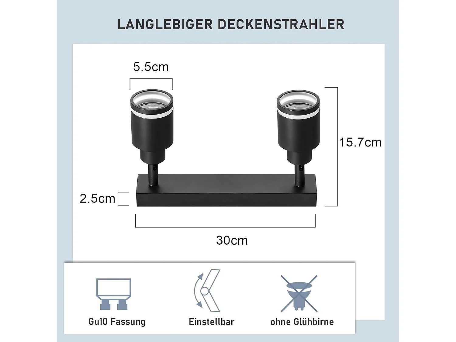 NETTLIFE Opbouwspot GU10 Fitting 2-Lichts rechthoekig Zwart Moderne Plafondlamp L 30cm  355° kantelbaar Plafondspot voor Woonkamer Slaafkamer Gang Zonder Lichtborn