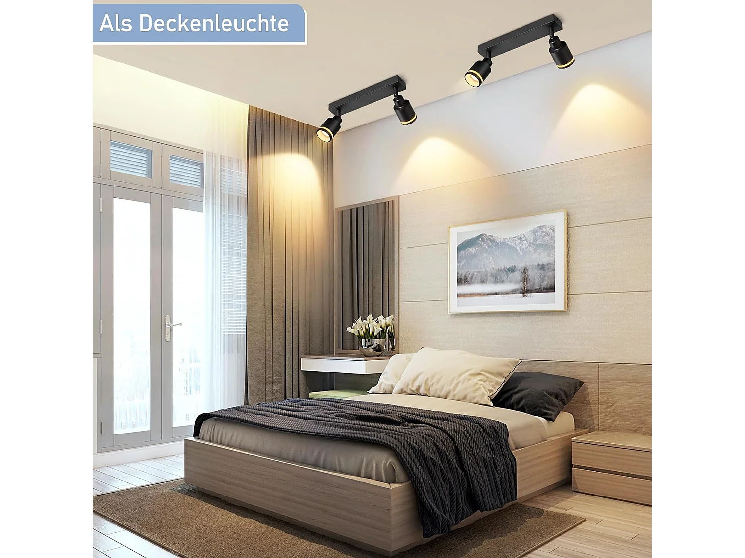 NETTLIFE Opbouwspot GU10 Fitting 2-Lichts rechthoekig Zwart Moderne Plafondlamp L 30cm  355° kantelbaar Plafondspot voor Woonkamer Slaafkamer Gang Zonder Lichtborn