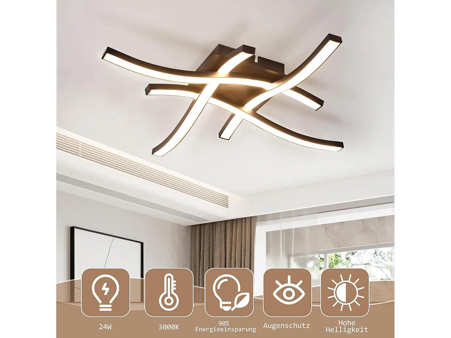 NETTLIFE plafonnier LED noir 24W 3000K blanc chaud design moderne