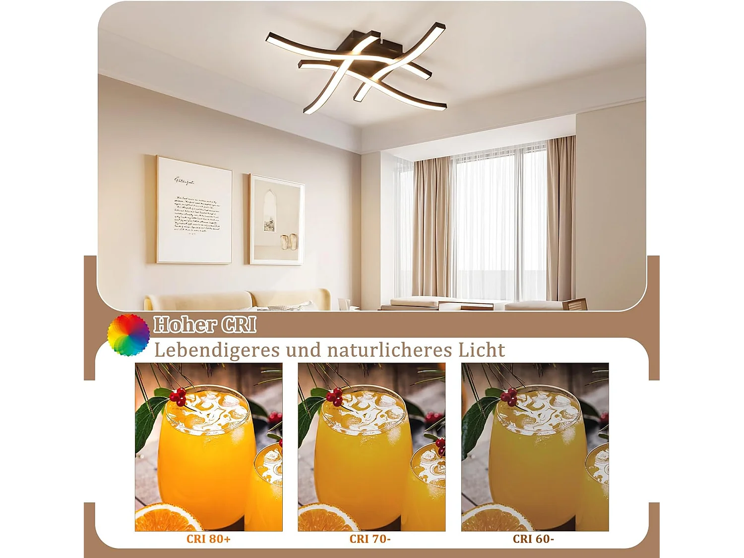 NETTLIFE plafonnier LED noir 24W 3000K blanc chaud design moderne