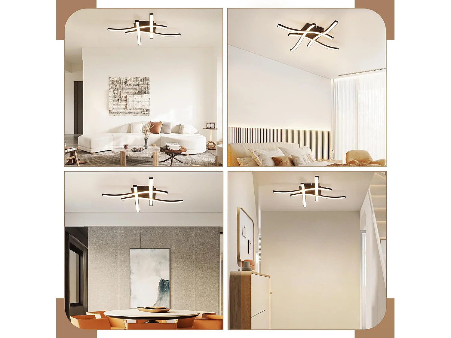 NETTLIFE plafonnier LED noir 24W 3000K blanc chaud design moderne