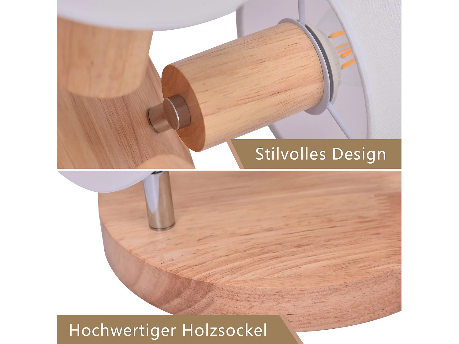 Deckenstrahler 3-flammig rund Holz Deckenleuchte LED E14 350° schwenkbar Spot