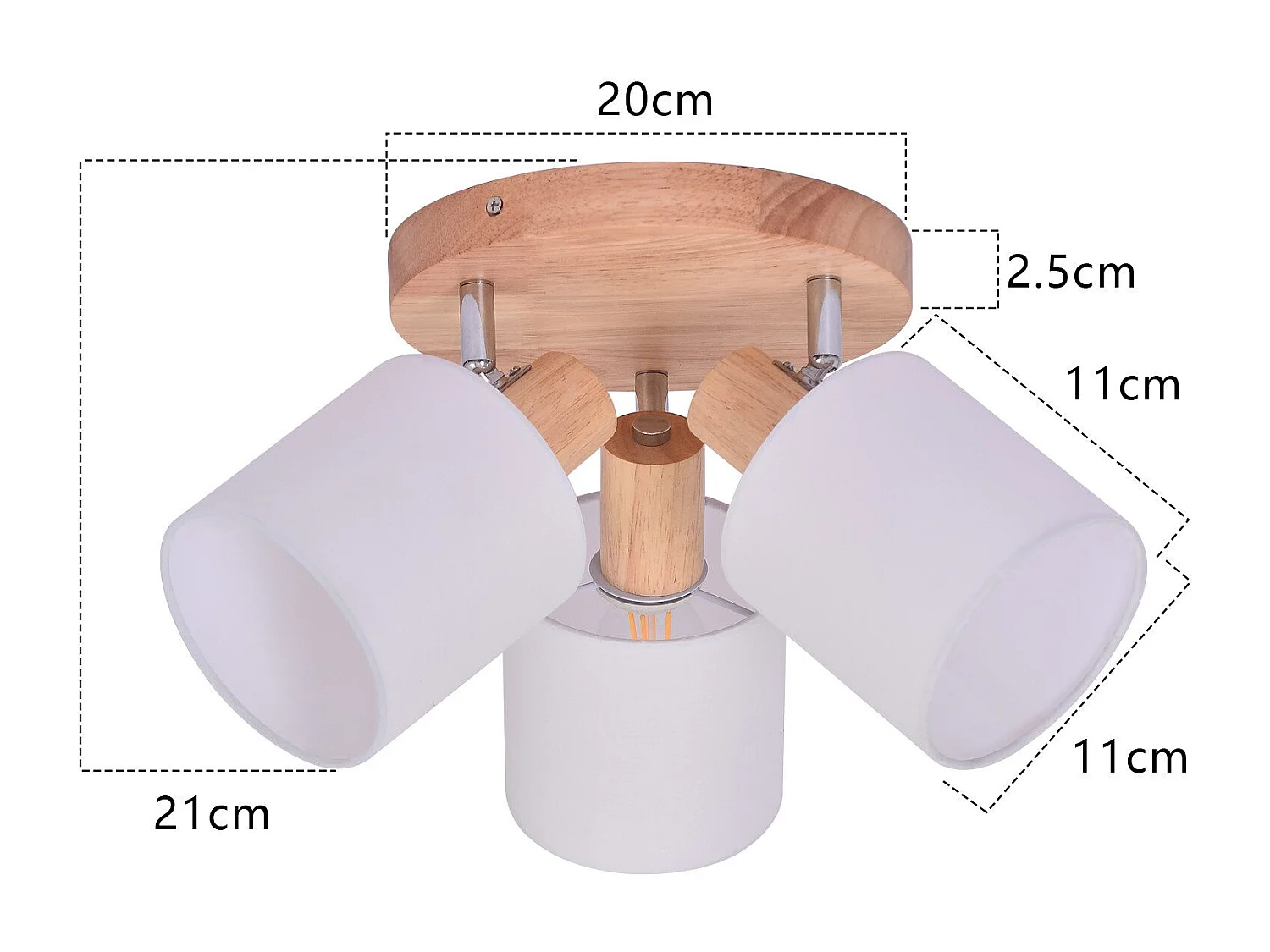 NETTLIFE Spot de plafond 3 Ampoules rond bois Plafonnier LED E14 spot inclinable 350°