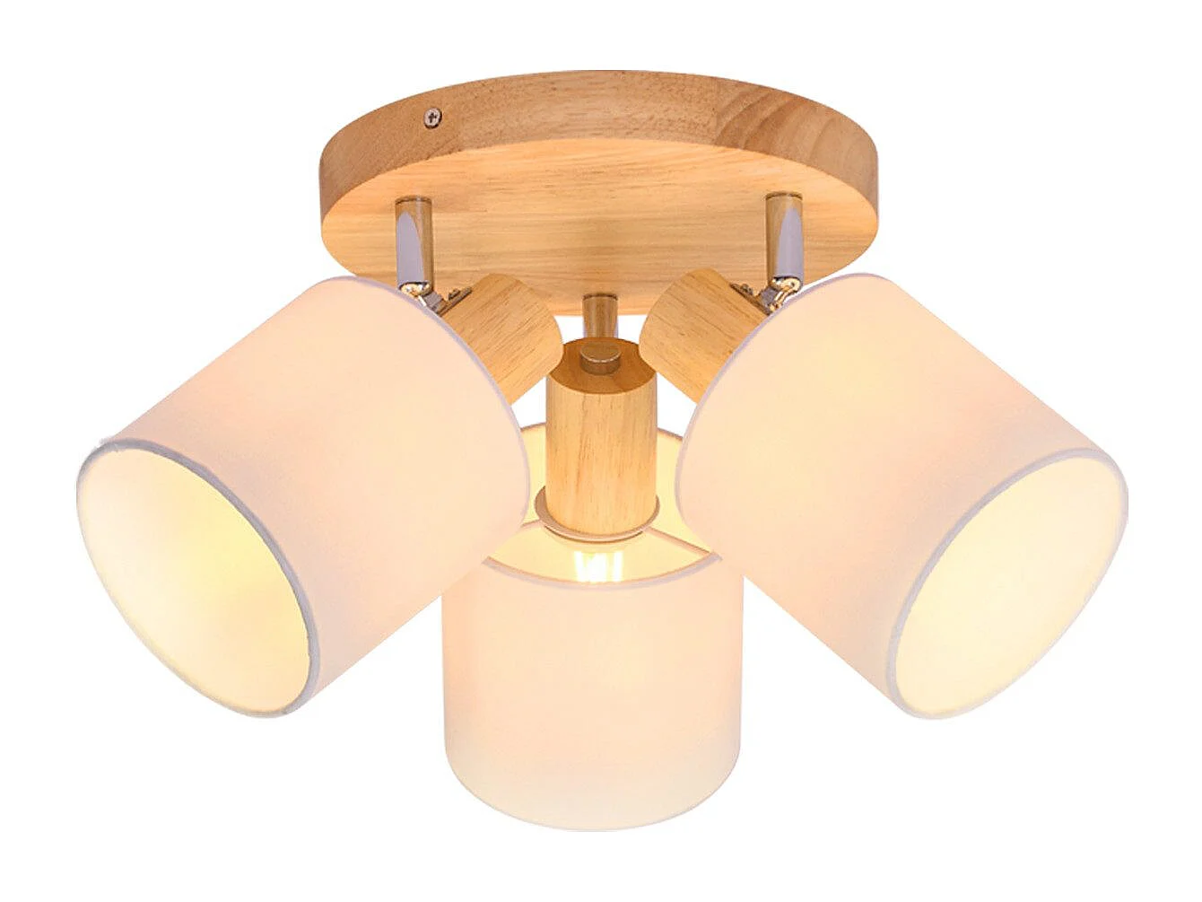 NETTLIFE Spot de plafond 3 Ampoules rond bois Plafonnier LED E14 spot inclinable 350°