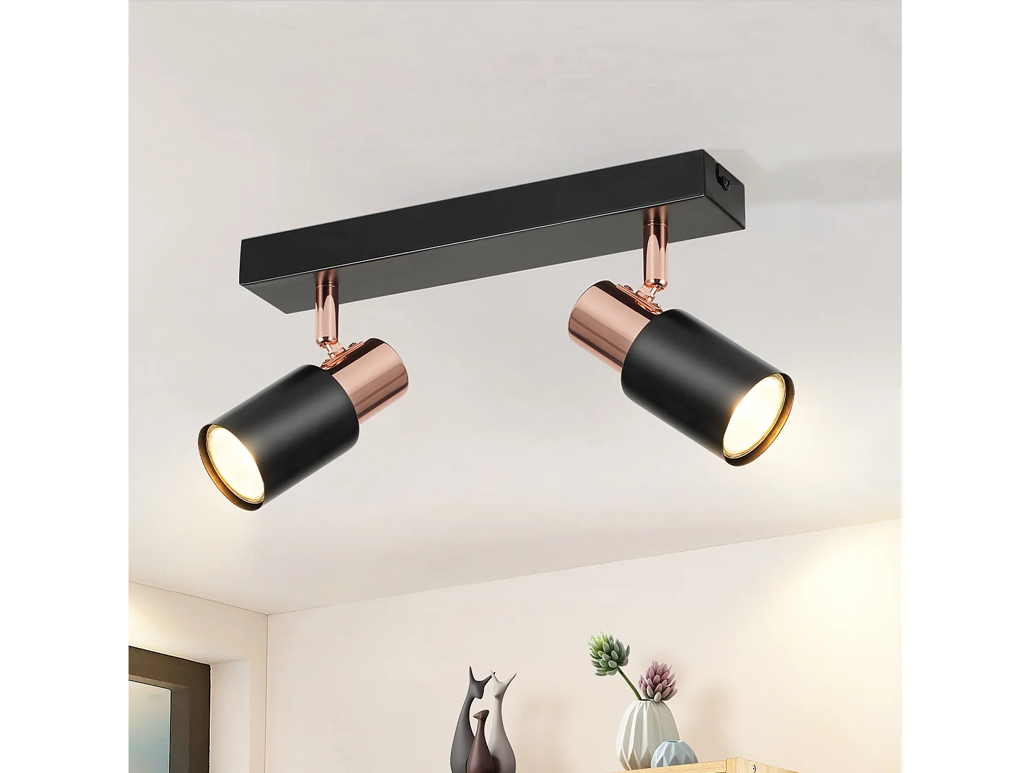 NETTLIFE Schwarz Deckenstrahler GU10-2 355° Drehbar Flamme Küchenlampe Modern Industrial