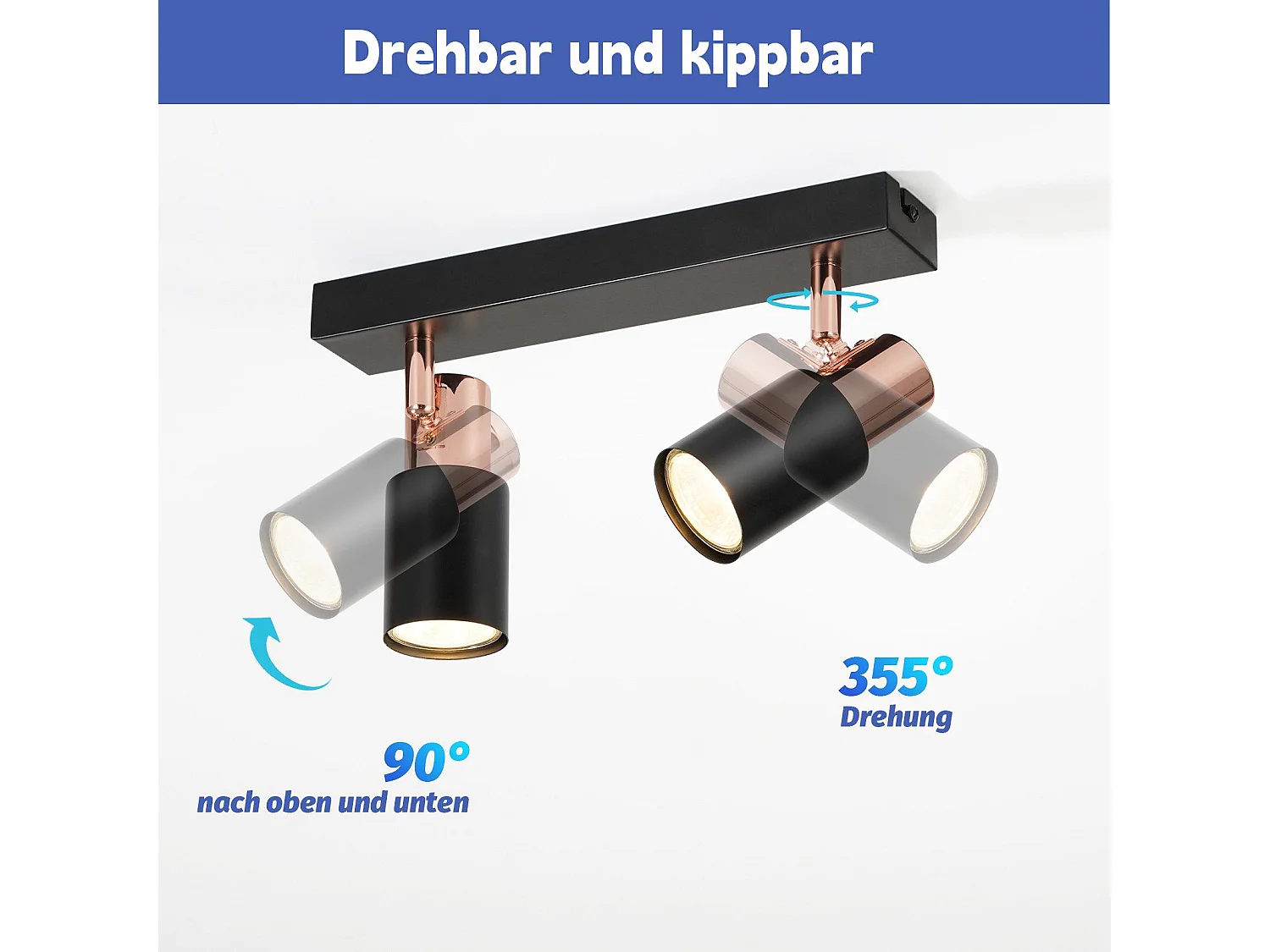 NETTLIFE Schwarz Deckenstrahler GU10-2 355° Drehbar Flamme Küchenlampe Modern Industrial