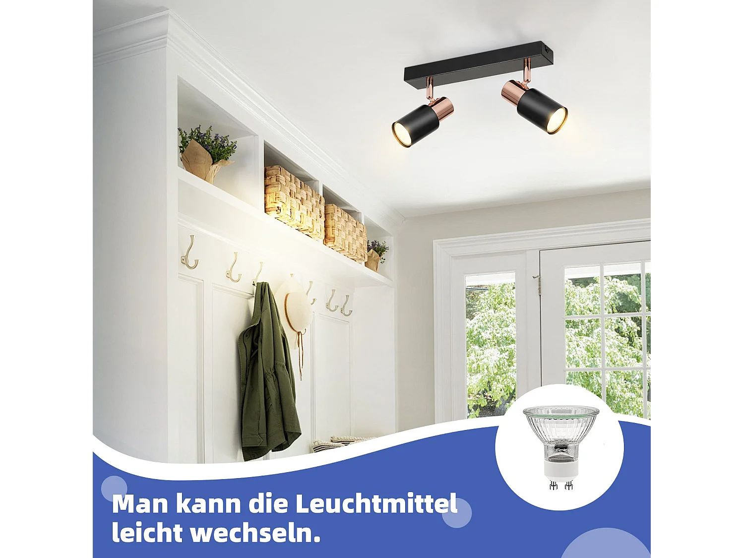 NETTLIFE Schwarz Deckenstrahler GU10-2 355° Drehbar Flamme Küchenlampe Modern Industrial