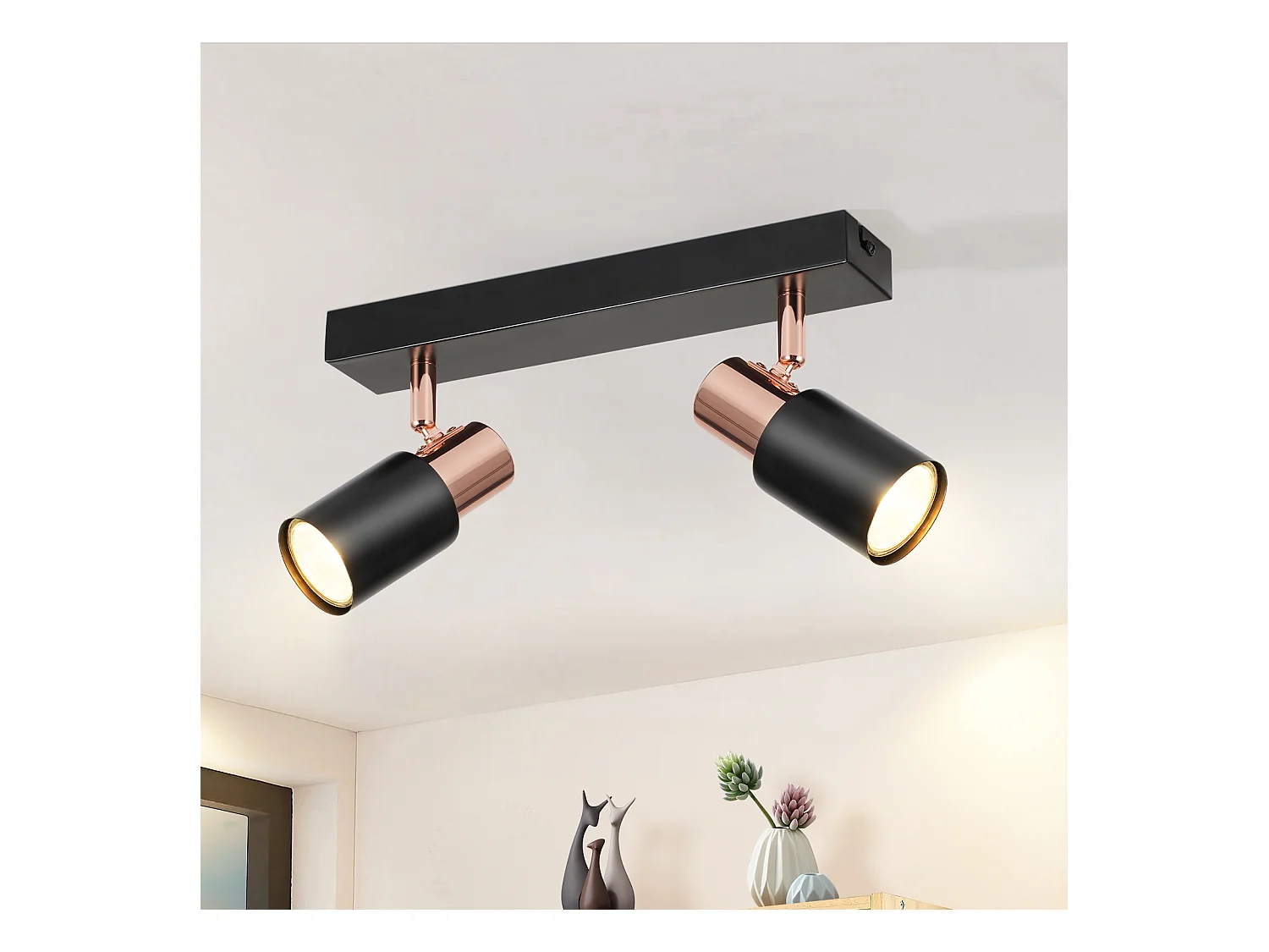 NETTLIFE Spot de plafond noirs GU10-2 lampe de cuisine à flamme rotatif à 355°moderne industriel