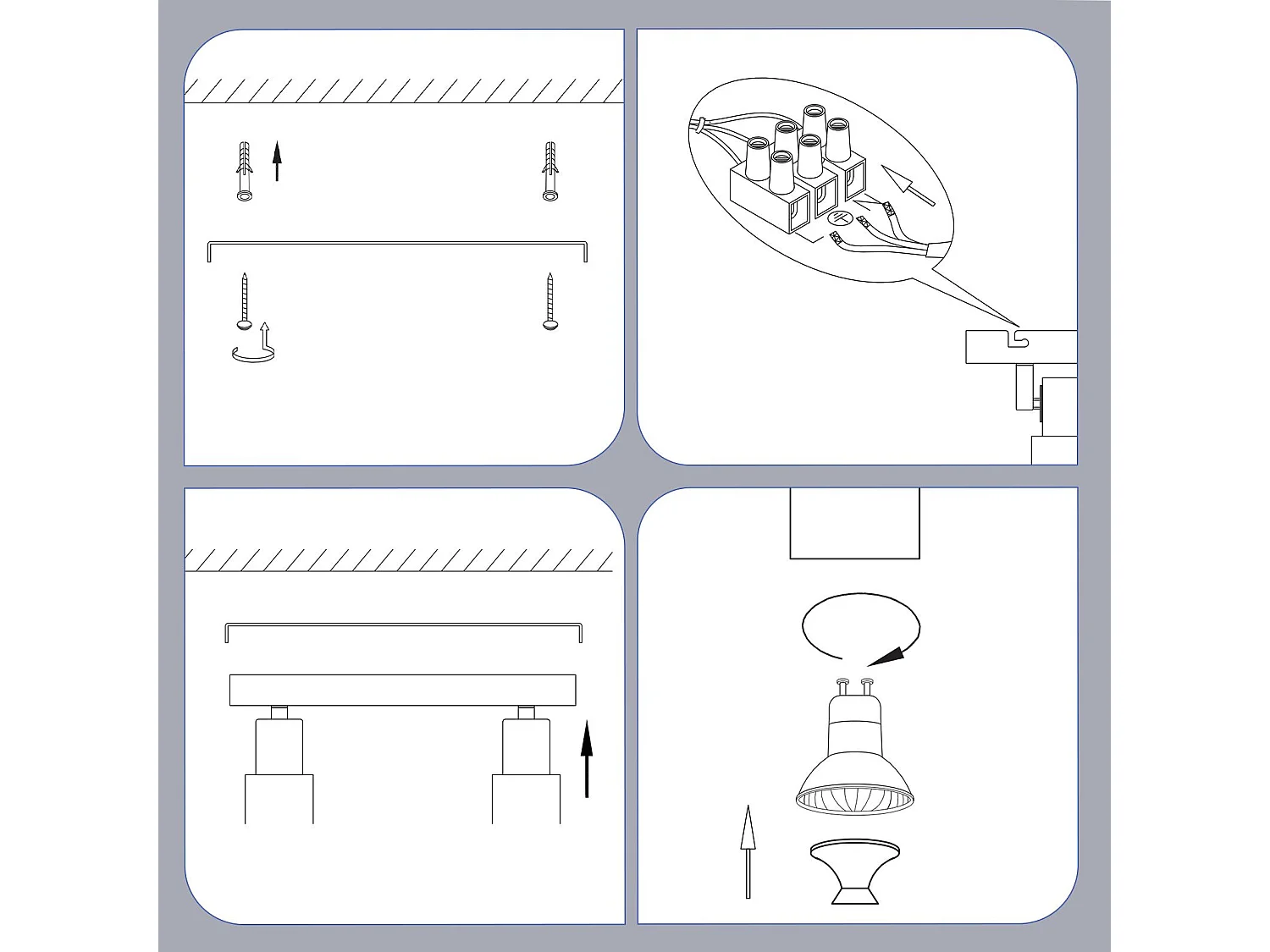 NETTLIFE Spot de plafond noirs GU10-2 lampe de cuisine à flamme rotatif à 355°moderne industriel