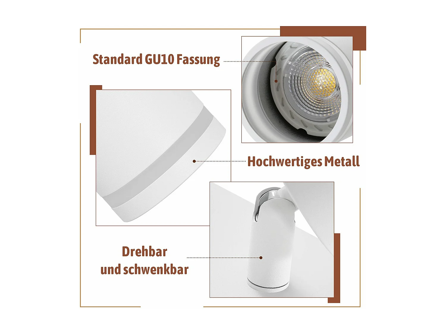 NETTLIFE Plafonnier 6 Spots moderne : plafonnier blanc spot GU10 spots orientables à 355°métal intérieur pour cuisine, salon, chambre, sans ampoule