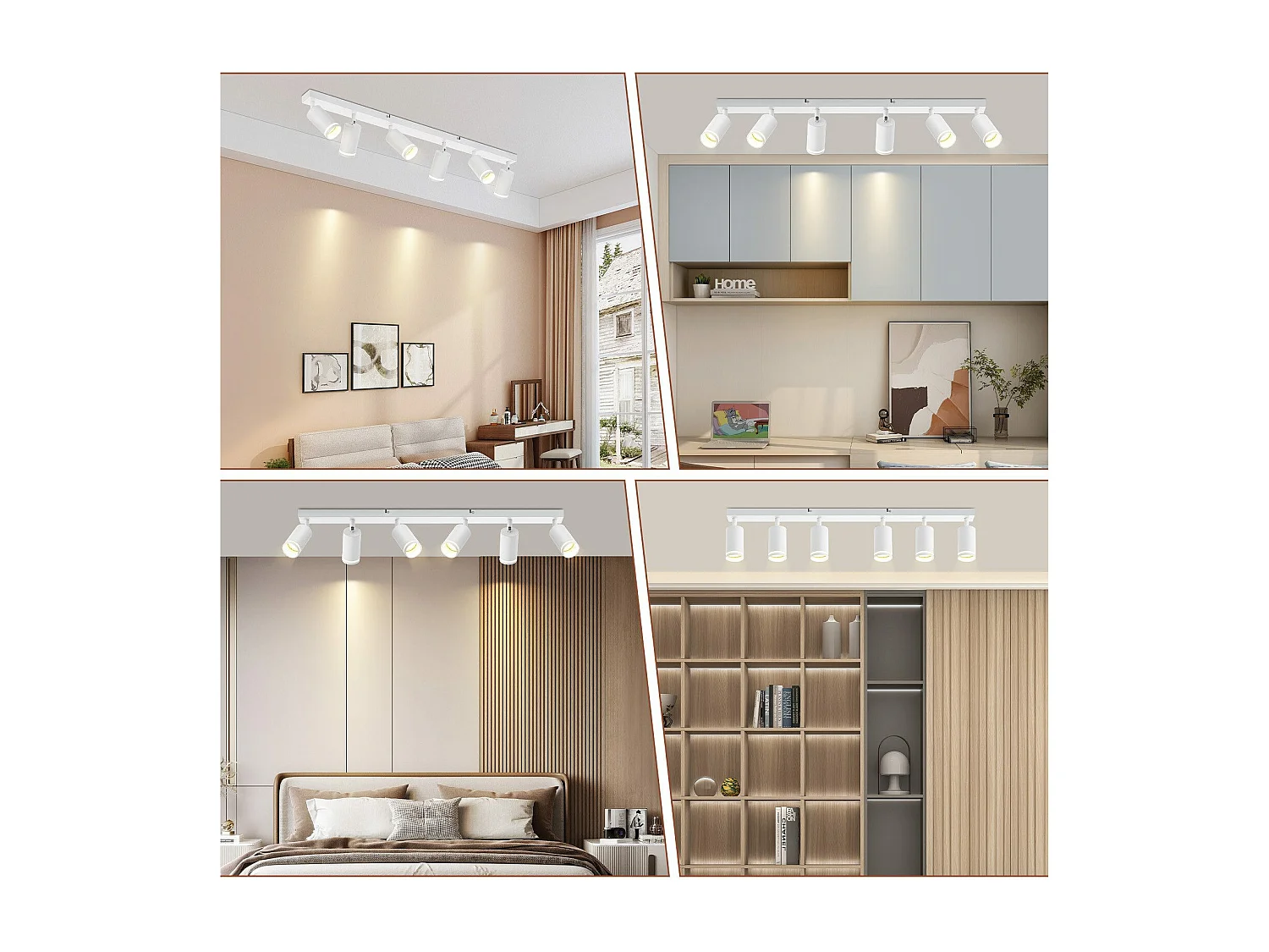 NETTLIFE Plafonnier 6 Spots moderne : plafonnier blanc spot GU10 spots orientables à 355°métal intérieur pour cuisine, salon, chambre, sans ampoule