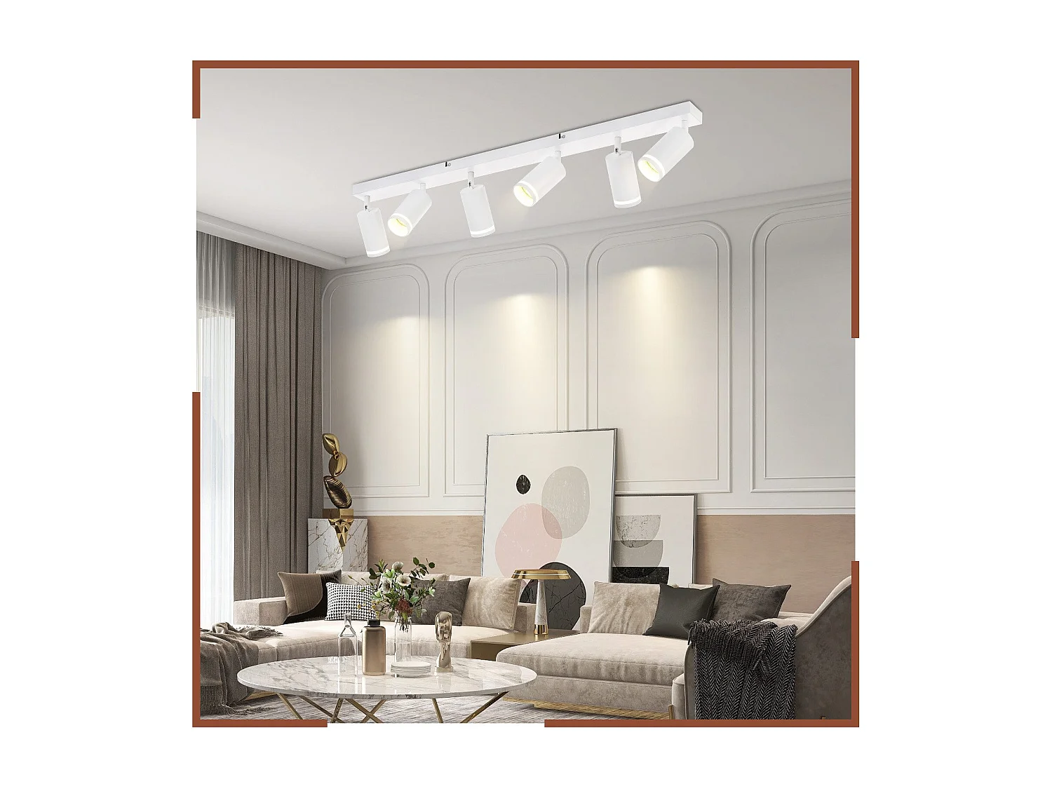 NETTLIFE Plafonnier 6 Spots moderne : plafonnier blanc spot GU10 spots orientables à 355°métal intérieur pour cuisine, salon, chambre, sans ampoule