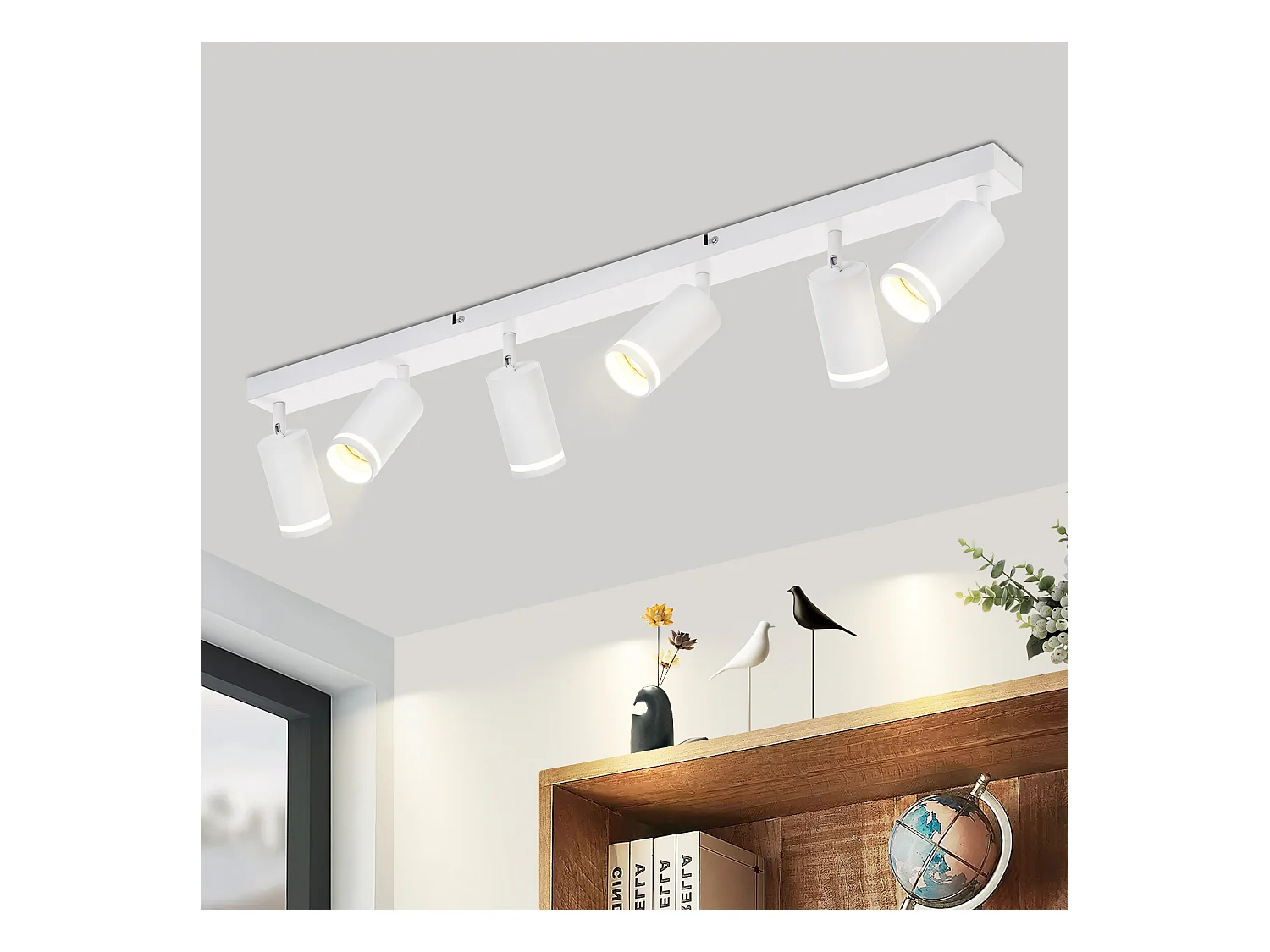 NETTLIFE Plafonnier 6 Spots moderne : plafonnier blanc spot GU10 spots orientables à 355°métal intérieur pour cuisine, salon, chambre, sans ampoule