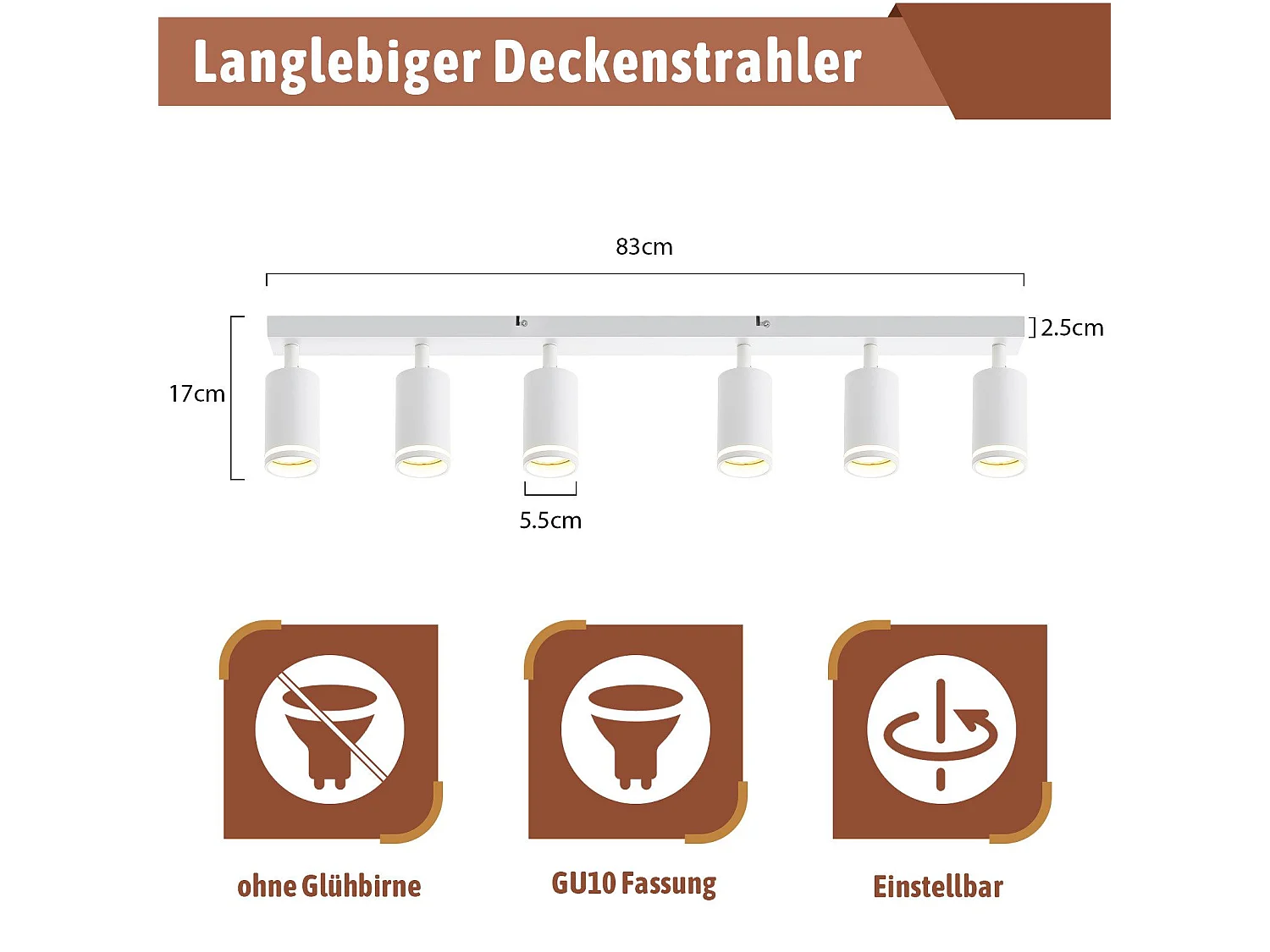 NETTLIFE Plafonnier 6 Spots moderne : plafonnier blanc spot GU10 spots orientables à 355°métal intérieur pour cuisine, salon, chambre, sans ampoule