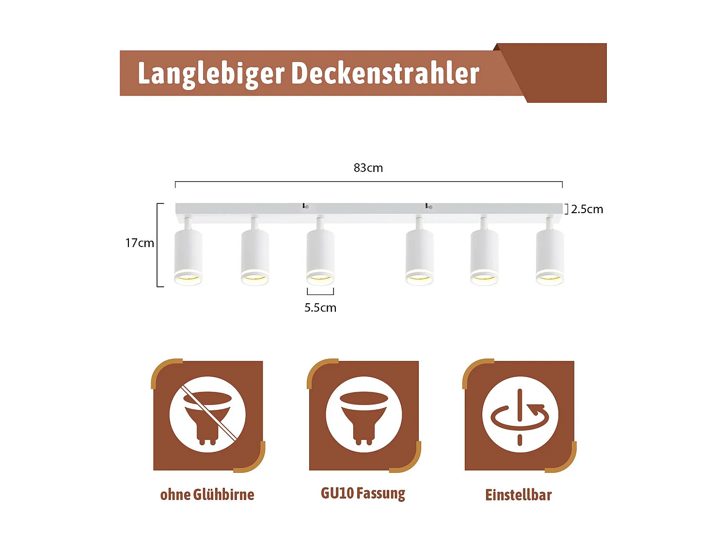 NETTLIFE Plafonnier 6 Spots moderne : plafonnier blanc spot GU10 spots orientables à 355°métal intérieur pour cuisine, salon, chambre, sans ampoule