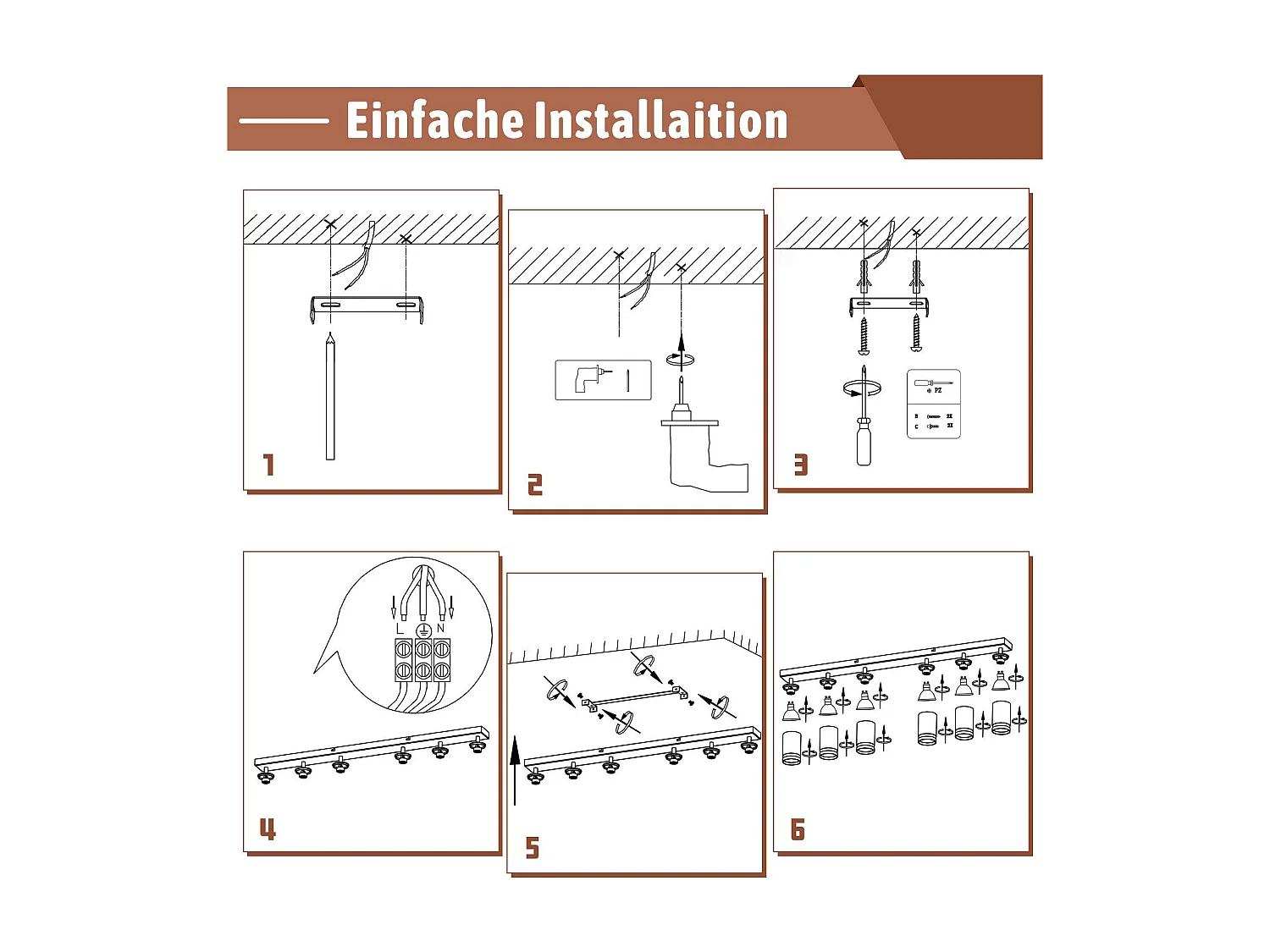 NETTLIFE Plafonnier 6 Spots moderne : plafonnier blanc spot GU10 spots orientables à 355°métal intérieur pour cuisine, salon, chambre, sans ampoule