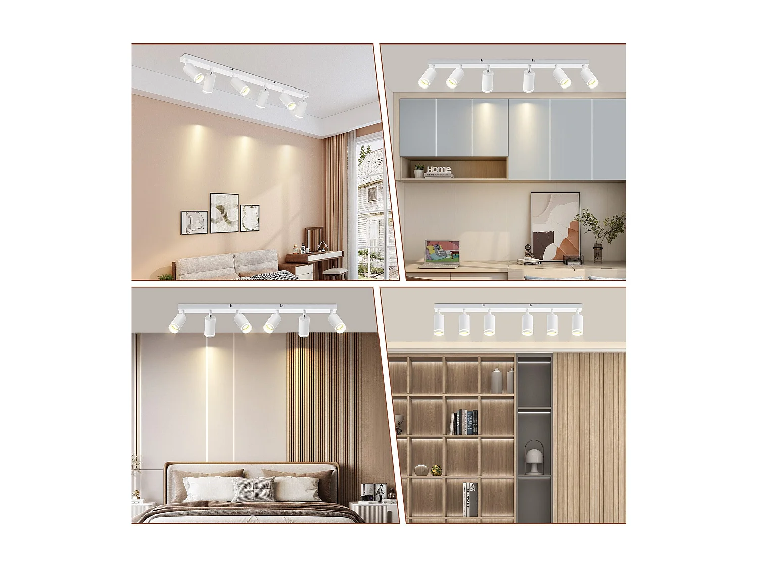 NETTLIFE Plafonnier 6 Spots moderne : plafonnier blanc spot GU10 spots orientables à 355°métal intérieur pour cuisine, salon, chambre, sans ampoule