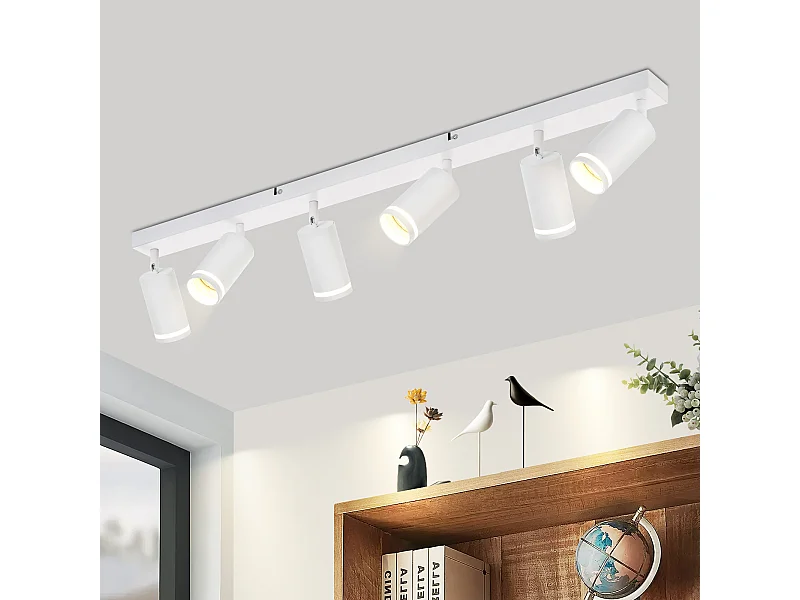 NETTLIFE Plafonero de 6 focos moderno: plafonero blanco con foco GU10 giratorio hasta 355° de metal para interiores, para cocina, salón, dormitorio, sin bombilla.