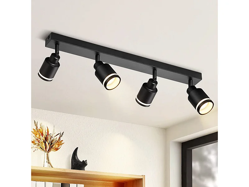 NETTLIFE Nowoczesna czarna lampa sufitowa: 4 regulowane metalowe punkty sufitowe, lampa sufitowa GU10, do sypialni, jadalni, bez żarówki