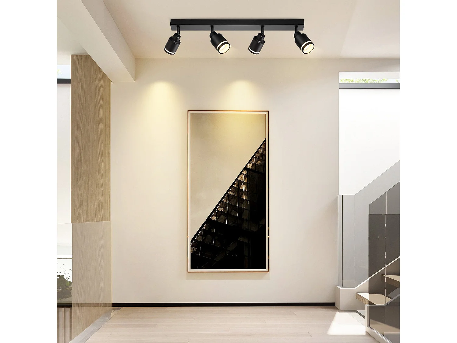 NETTLIFE Plafonnier noir moderne : 4 spots de plafond orientables en métal, plafonnier GU10, pour chambre, salle à manger, sans ampoule