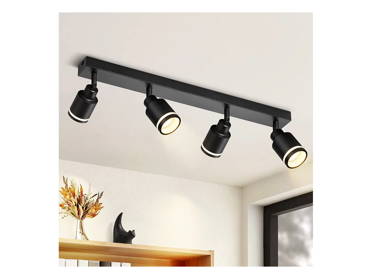 NETTLIFE Plafonnier noir moderne : 4 spots de plafond orientables en métal, plafonnier GU10, pour chambre, salle à manger, sans ampoule