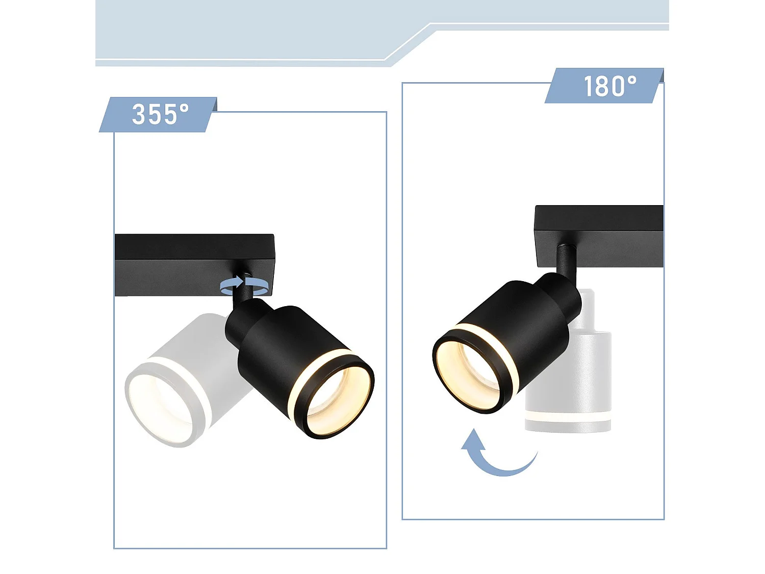 NETTLIFE Opbouwspot GU10 Fitting 4-Lichts rechthoekig Zwart Moderne Plafondlamp L 55cm  355° kantelbaar Plafondspot voor Woonkamer Slaafkamer Gang Zonder Lichtborn