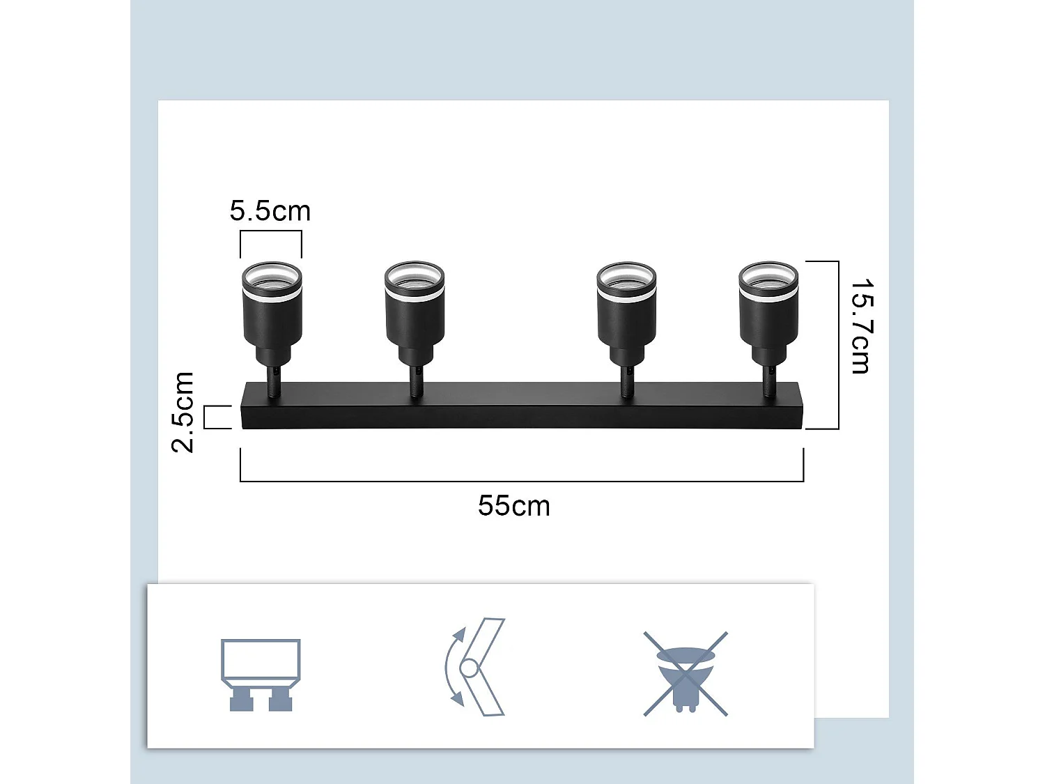 NETTLIFE Opbouwspot GU10 Fitting 4-Lichts rechthoekig Zwart Moderne Plafondlamp L 55cm  355° kantelbaar Plafondspot voor Woonkamer Slaafkamer Gang Zonder Lichtborn