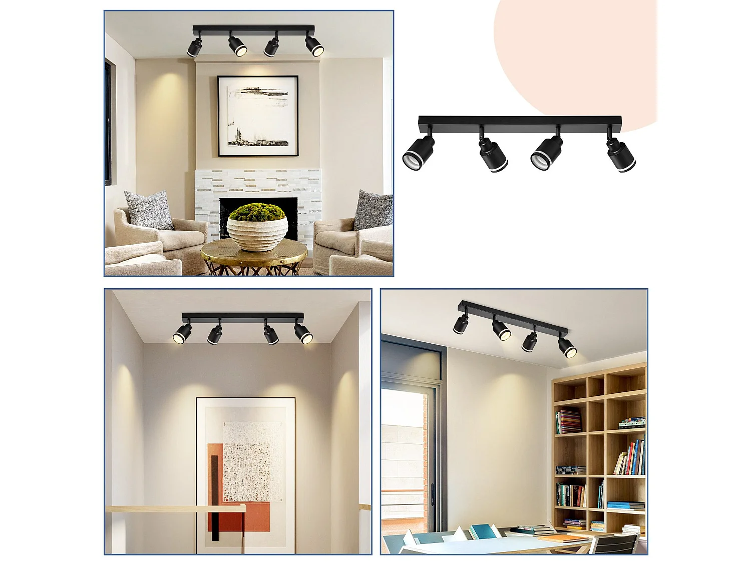 NETTLIFE Opbouwspot GU10 Fitting 4-Lichts rechthoekig Zwart Moderne Plafondlamp L 55cm  355° kantelbaar Plafondspot voor Woonkamer Slaafkamer Gang Zonder Lichtborn