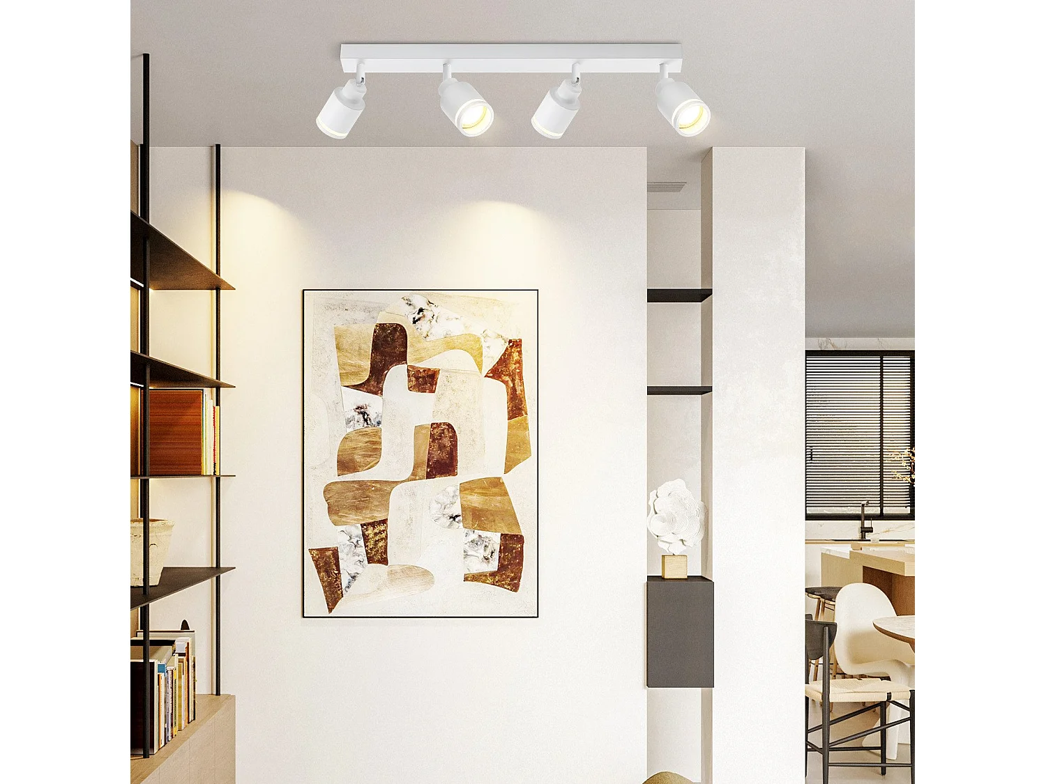 NETTLIFE Plafonnier Blanc moderne : 4 spots de plafond orientables en métal, plafonnier GU10, pour chambre, salle à manger, sans ampoule