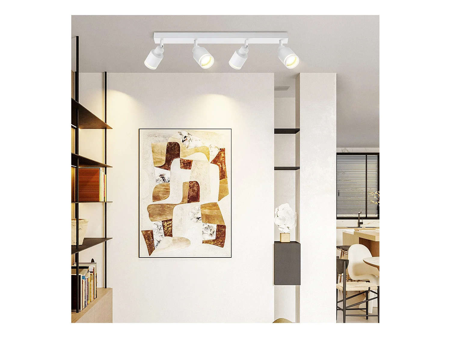 NETTLIFE Plafonnier Blanc moderne : 4 spots de plafond orientables en métal, plafonnier GU10, pour chambre, salle à manger, sans ampoule