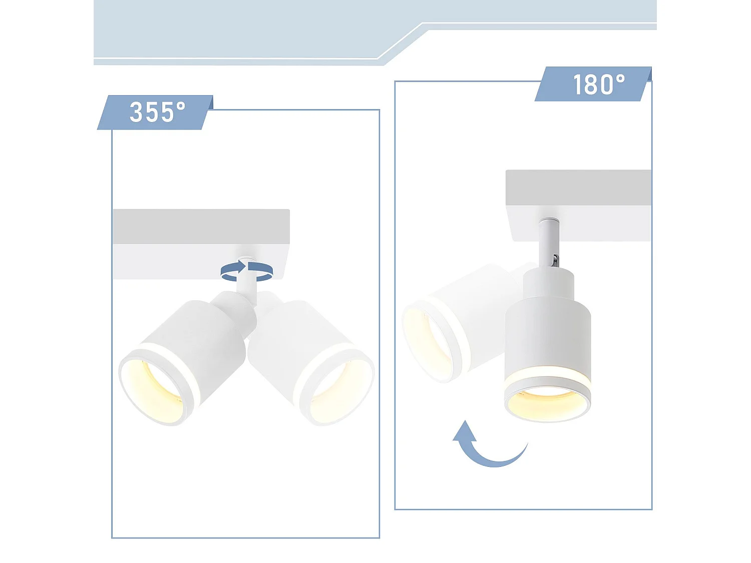 NETTLIFE Plafonnier Blanc moderne : 4 spots de plafond orientables en métal, plafonnier GU10, pour chambre, salle à manger, sans ampoule