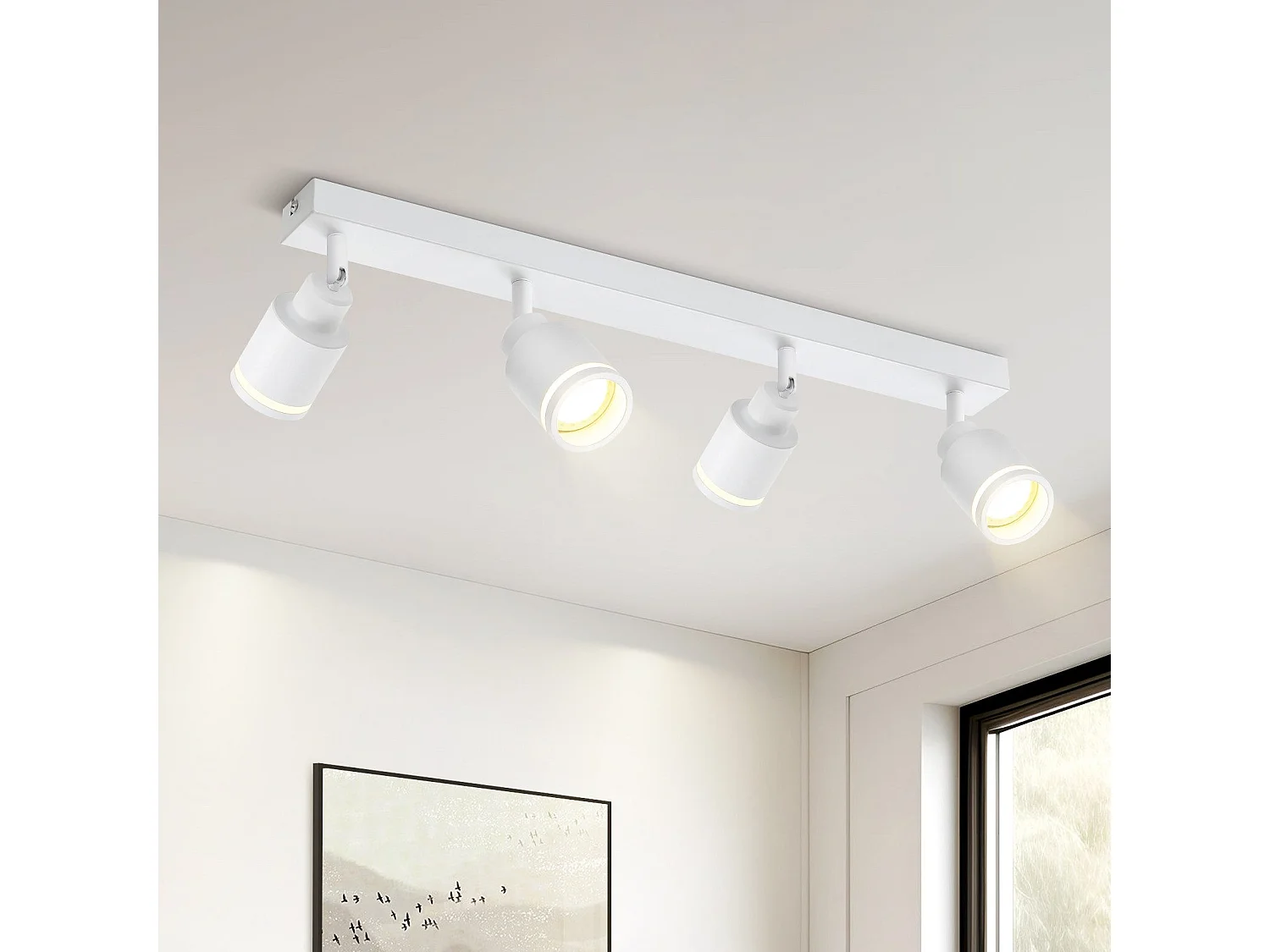 NETTLIFE Plafonnier Blanc moderne : 4 spots de plafond orientables en métal, plafonnier GU10, pour chambre, salle à manger, sans ampoule