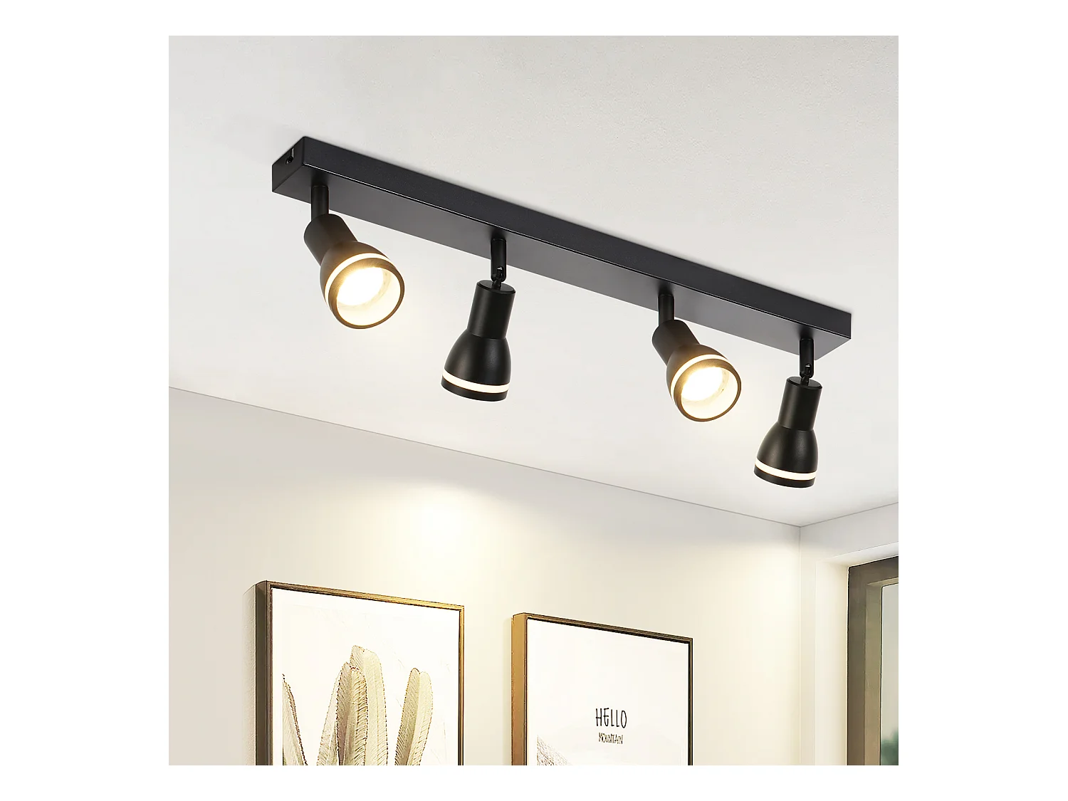 NETTLIFE lampa sufitowa 4-punktowa czarna: metalowa lampa sufitowa GU10 obrotowe punkty wewnętrzne do kuchni biuro salon sypialnia, bez żarówek