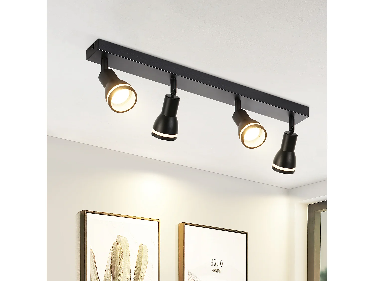 NETTLIFE Opbouwspot GU10 L 55cm zwart 4-Lichts rechthoekig  Plafondlamp 355° draaibaar Plafondspot creatief ontwerp Lampkap