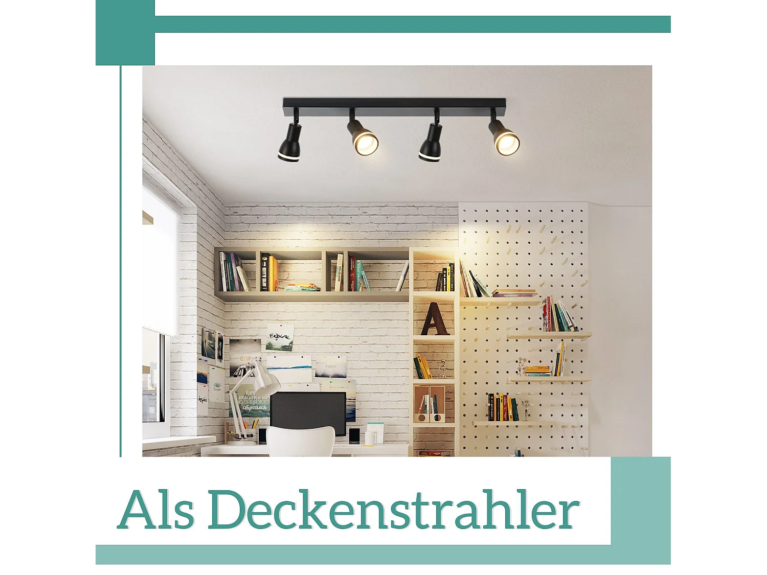 NETTLIFE Opbouwspot GU10 L 55cm zwart 4-Lichts rechthoekig  Plafondlamp 355° draaibaar Plafondspot creatief ontwerp Lampkap