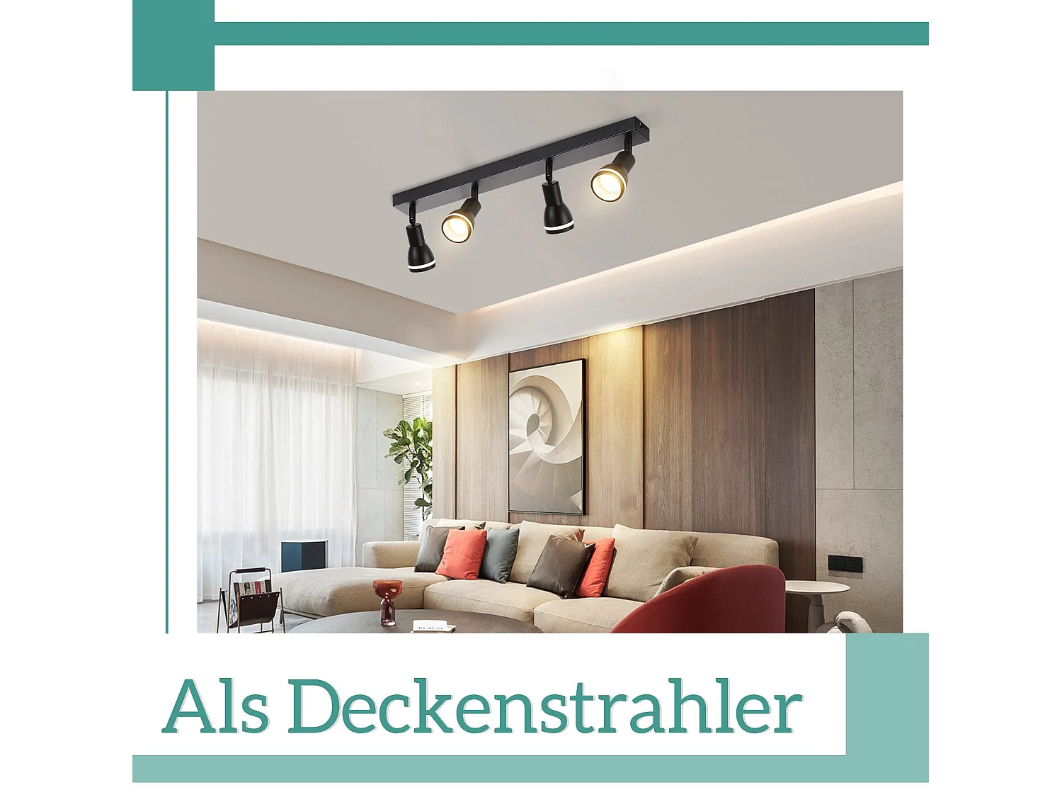 NETTLIFE Plafonnier 4 Spots Noir : Plafonnier  Métal GU10 Spots Pivotant Intérieur pour cuisine bureau salon chambre à coucher, Sans ampoules