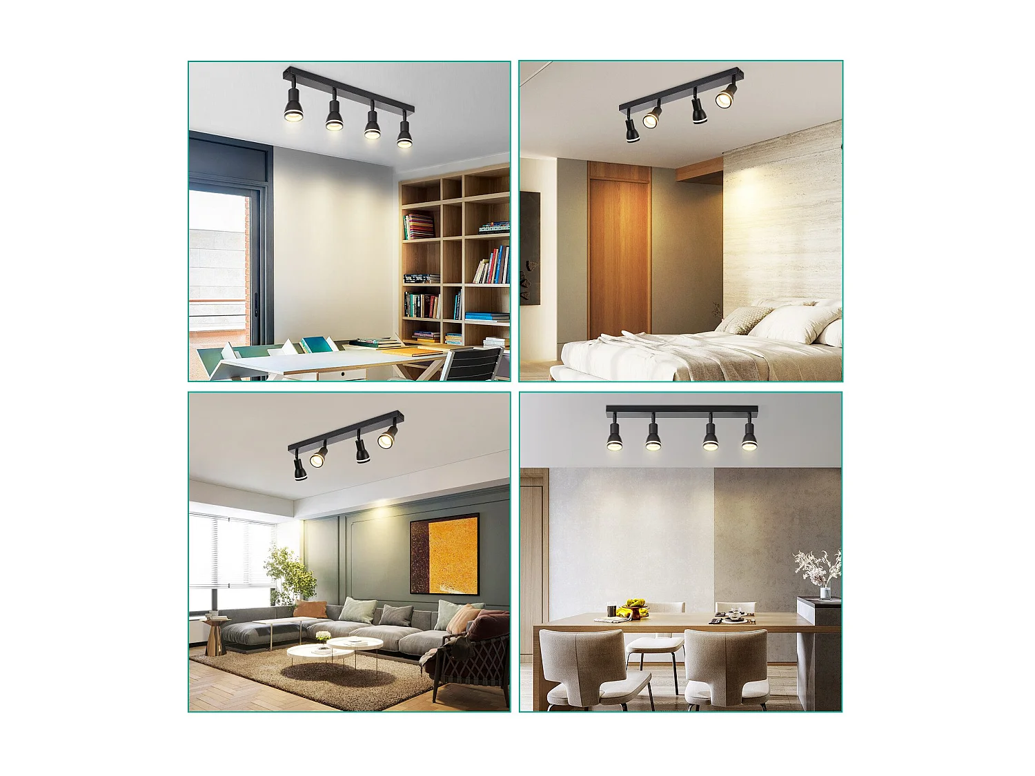 NETTLIFE Plafonnier 4 Spots Noir : Plafonnier  Métal GU10 Spots Pivotant Intérieur pour cuisine bureau salon chambre à coucher, Sans ampoules