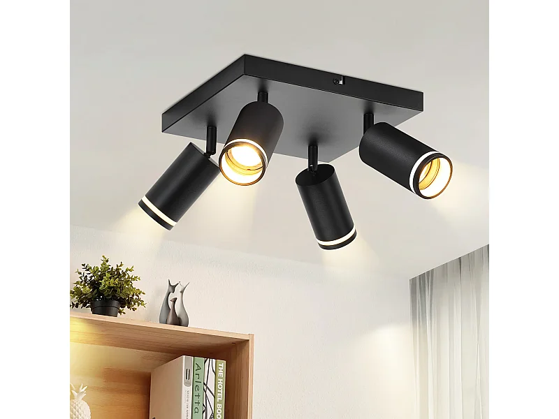 NETTLIFE Spot de plafond noir 4 ampoules moderne spot GU10 spots orientable intérieur métal