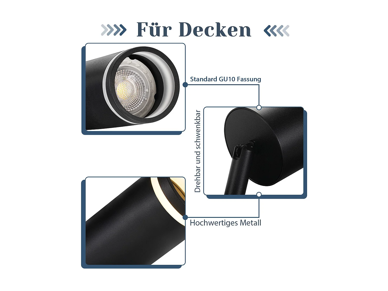 NETTLIFE Spot de plafond noir 4 ampoules moderne spot GU10 spots orientable intérieur métal