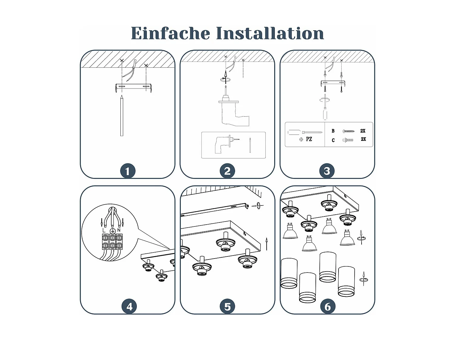 NETTLIFE Spot de plafond noir 4 ampoules moderne spot GU10 spots orientable intérieur métal