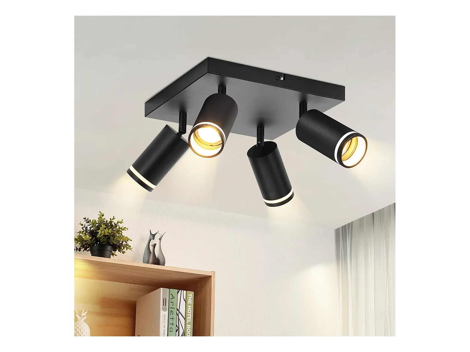 NETTLIFE Spot de plafond noir 4 ampoules moderne spot GU10 spots orientable intérieur métal