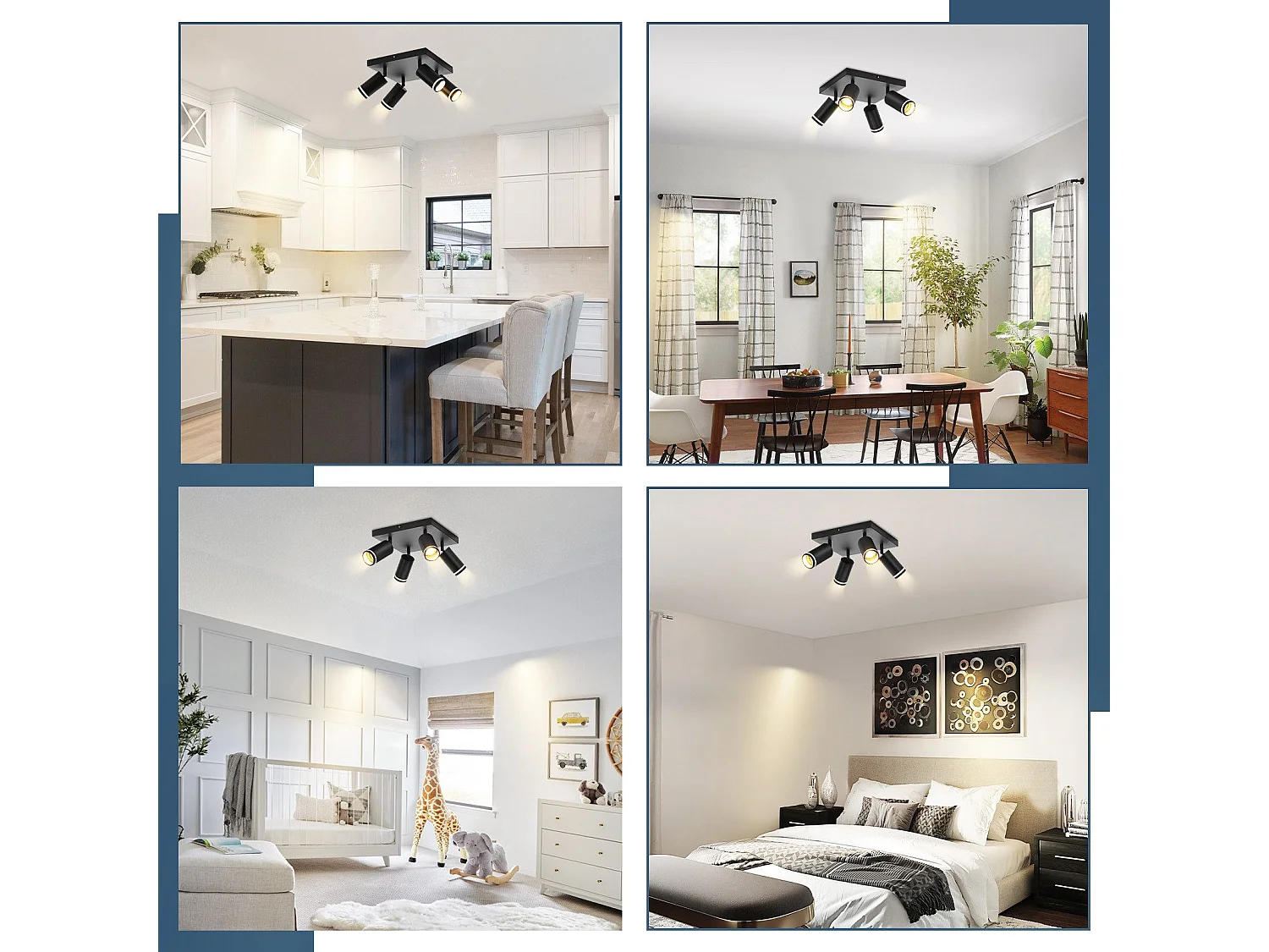 NETTLIFE Opbouwspot GU10 zwart L 25cm vierkant Moderne Plafondlamp 355° draaibaar Plafondspot 1-Lichts cilinder Lampkap voor Slaafkamer Kantoor Woonkamer Max.25W