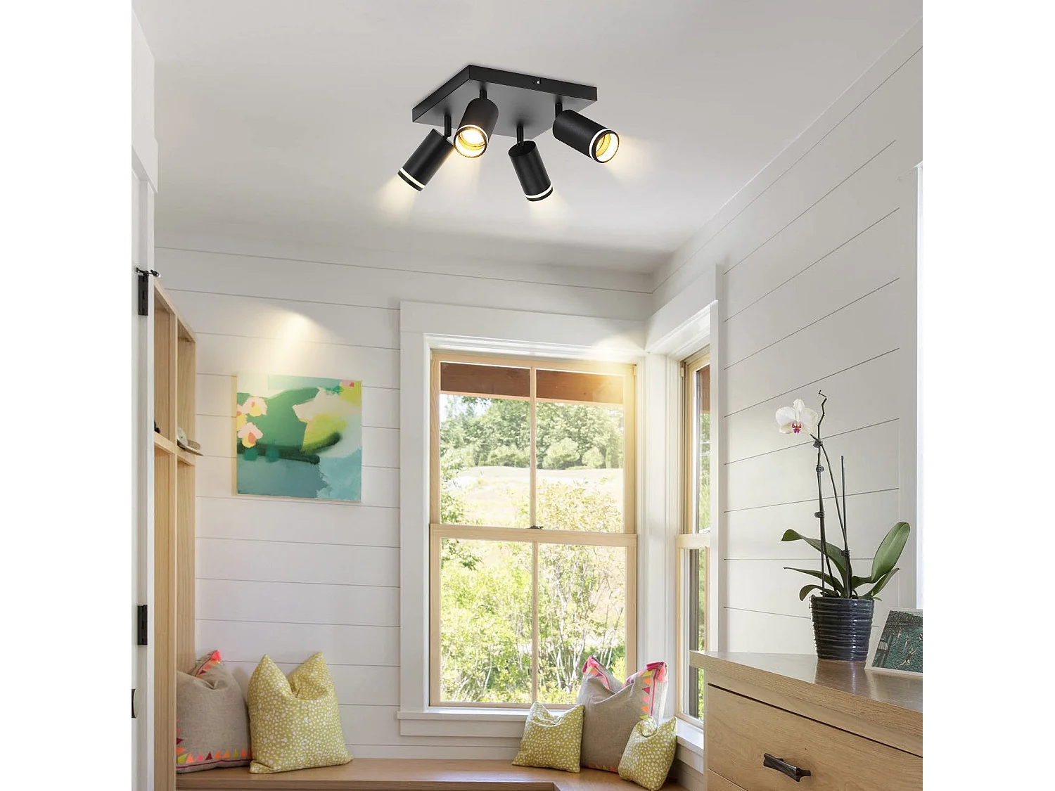 NETTLIFE Opbouwspot GU10 zwart L 25cm vierkant Moderne Plafondlamp 355° draaibaar Plafondspot 1-Lichts cilinder Lampkap voor Slaafkamer Kantoor Woonkamer Max.25W